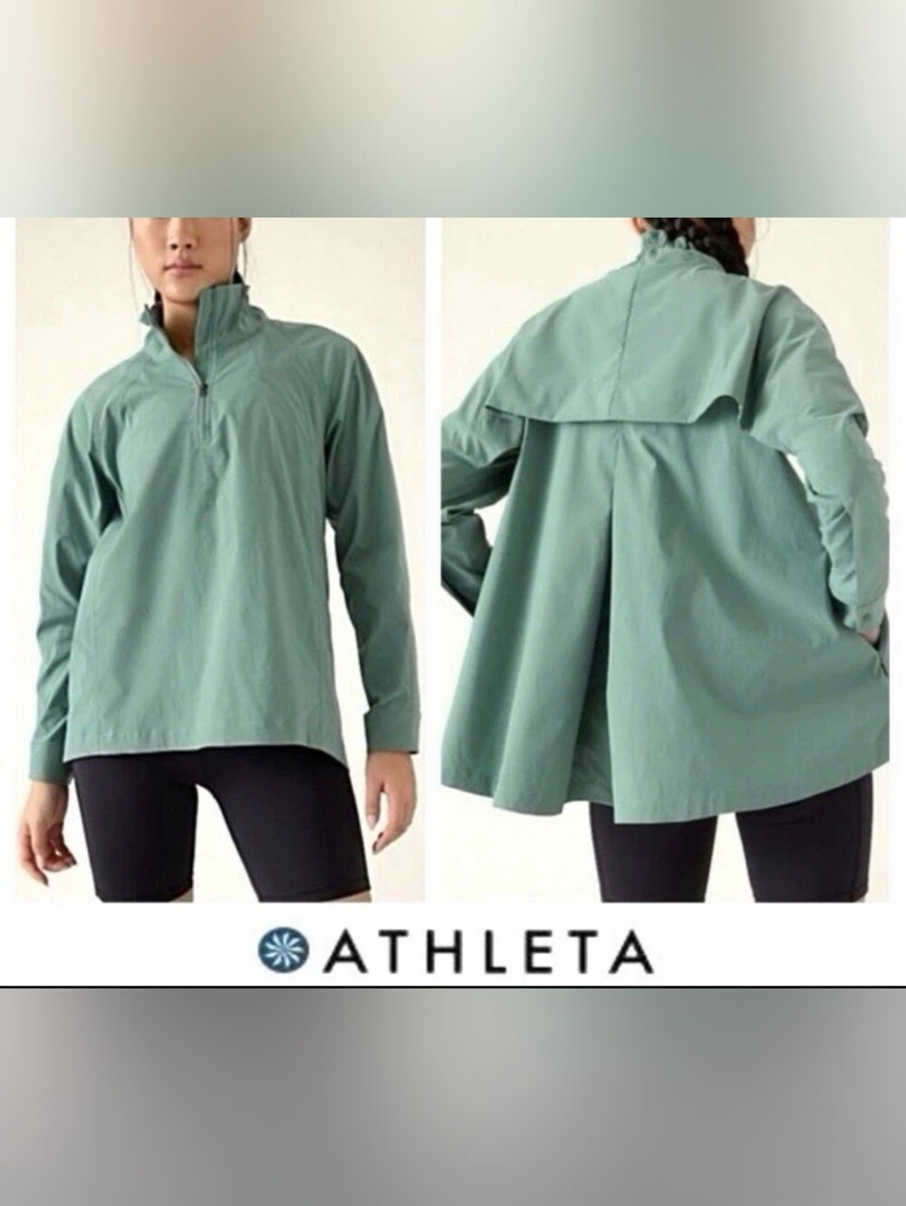 Athleta  Teal Green Half-Zip Pullover High-Low Swing Jacket Oversized Small